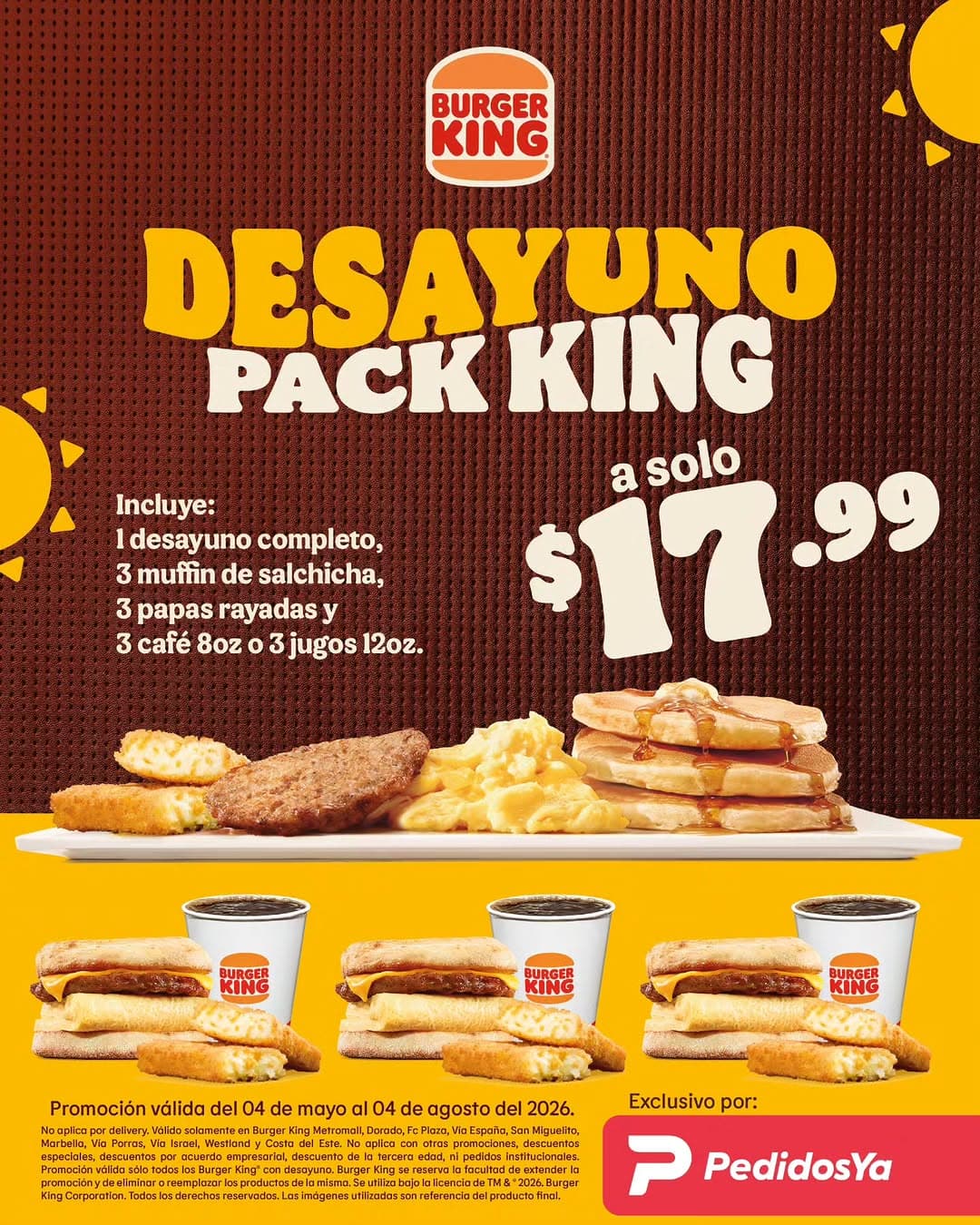 Desayuno Pack King en Burger King por $17.99