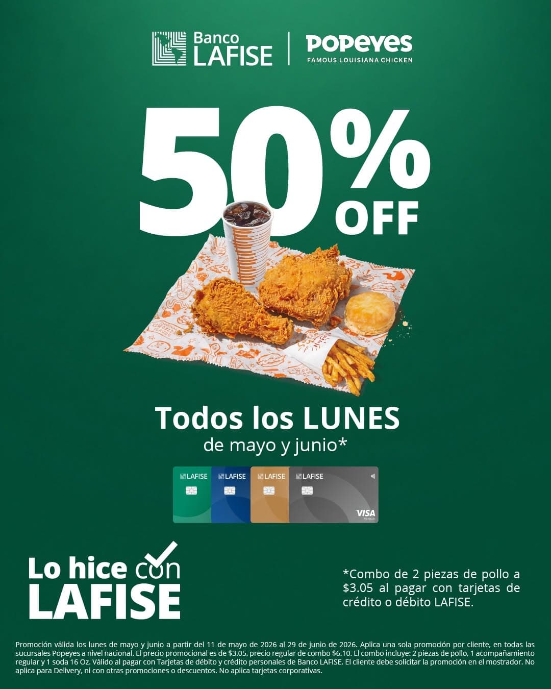 50% de descuento en combo Popeyes con Banco LAFISE