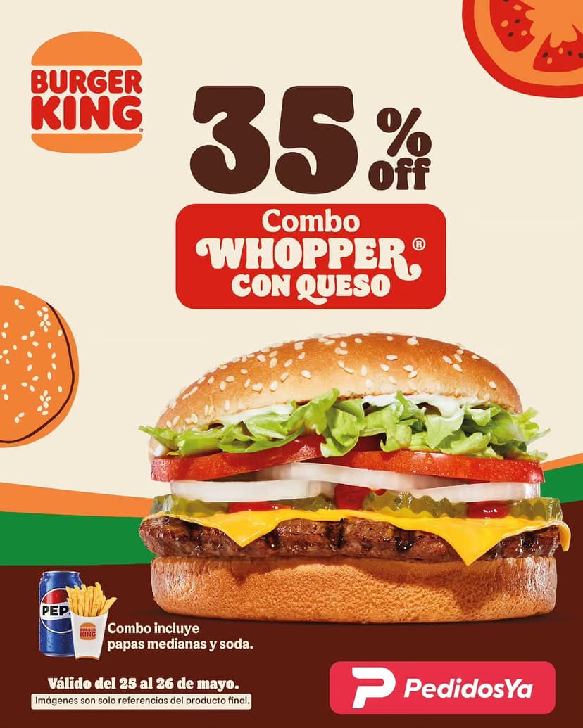 35% de descuento en Combo Whopper con Queso en Burger King