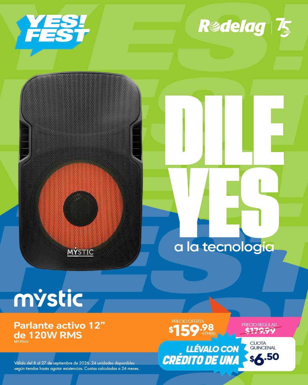 Parlante activo Mystic 12" de 120W RMS